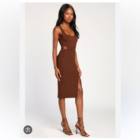 LULUS Brown Midi Dress - Picture 1 of 5